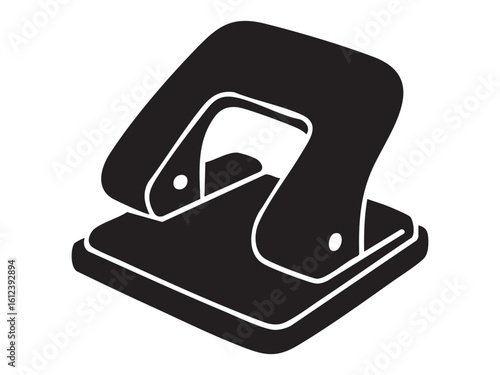 Black silhouette of a hole puncher isolated on white background, graphic illustration. concept of office tool, stationery, icon, logo, design element, desktop accessory