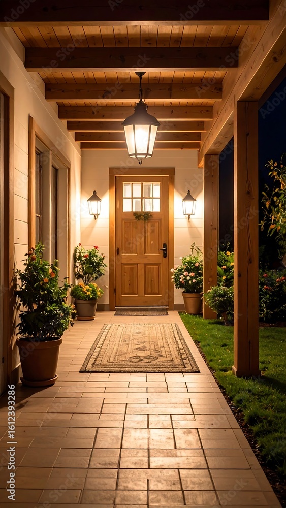 Elegant entryway at night Elegant entryway at night