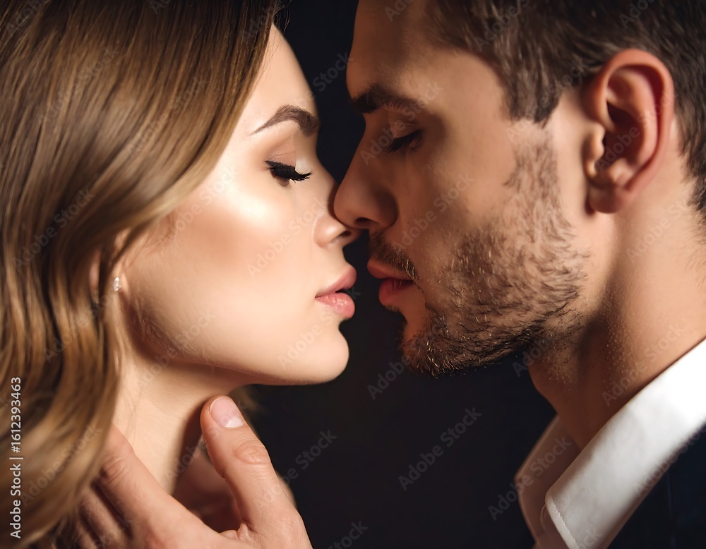 Close-up couple passionately kissing Close-up couple passionately kissing