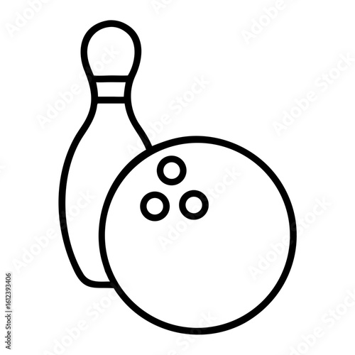 Bowling ball and pin icon in simple outline style on transparent background