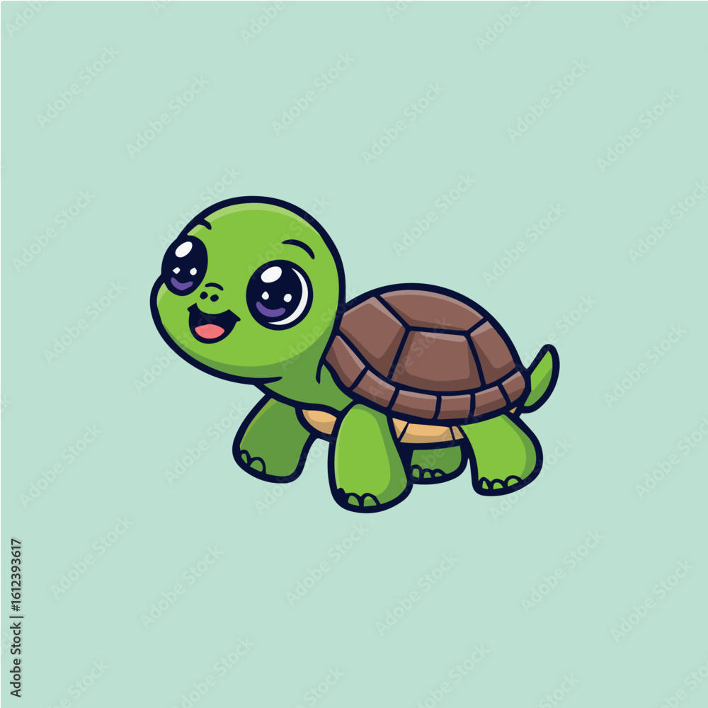 Fototapeta premium Clean and modern vector cute cartoon turtle vector illustration for kids design and animal lovers green pet reptile graphic art 100