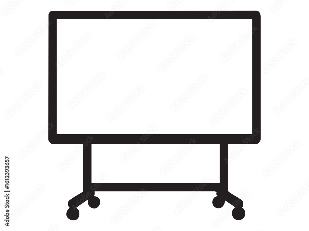 Naklejka premium Black silhouette of blank whiteboard on stand isolated on white background. concept of education, office presentation, teaching tool, classroom, seminar, design element
