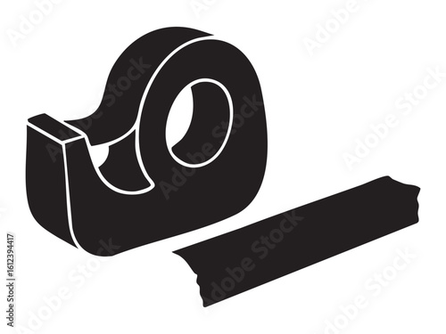 Black silhouette of tape dispenser and tape on white background. concept of office supply, stationery, adhesive tool, icon, logo, design element