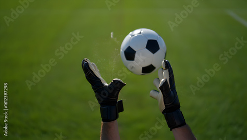 the keeper's hand is ready to receive the ball in the air