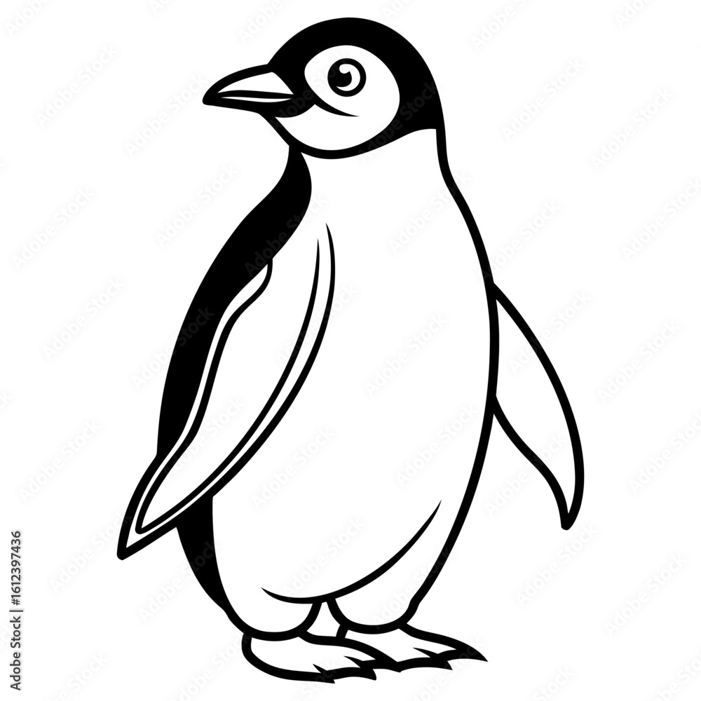 Naklejka premium Vector art of a charming penguin isolated on white background, showcasing its adorable features in a clean and simple line drawing