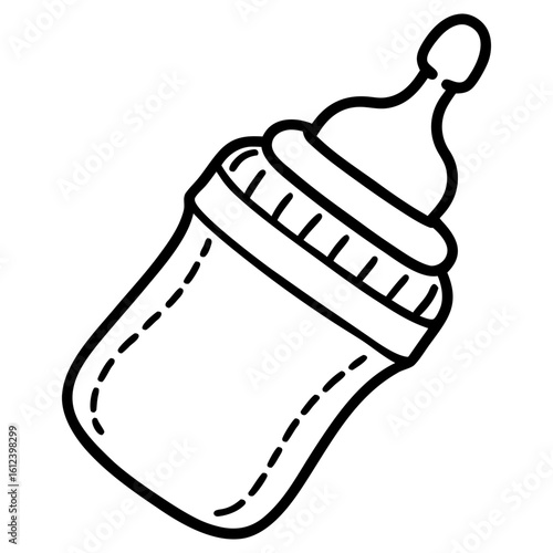Vector art of a simple outline drawing of a baby bottle isolated on white background, ideal for designs related to infant care and feeding