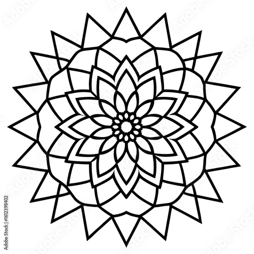 Vector art of a beautiful floral mandala pattern creates a sense of calm and balance, perfect for meditation and creative projects isolated on white background