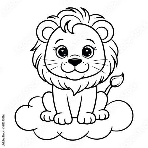 Clean and modern vector  cute cartoon lion illustration for kids coloring page outline drawing vector clip art image design element