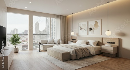 Modern bedroom with city view (1)