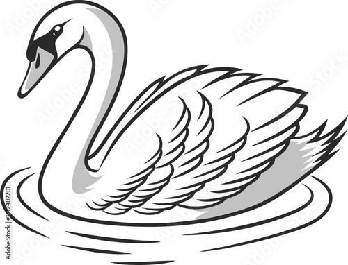 swan gliding on water white background graphic transparent