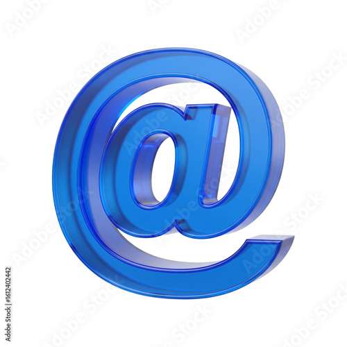 Wallpaper Mural 3D "at" symbol icon in vibrant blue semi-transparent plastic. 8K render for email and social media, isolated on a white background. Torontodigital.ca