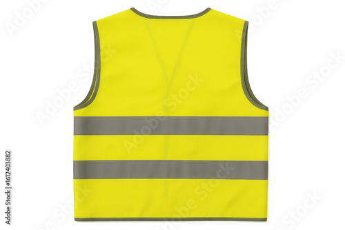 Yellow safety vest with reflective stripes on transparent background