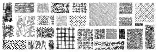 Crosshatch pattern texture set. Hand drawn pencil line. Wood, rain, stripe, hatch organic shape collection. Sketch vector isolated elements.