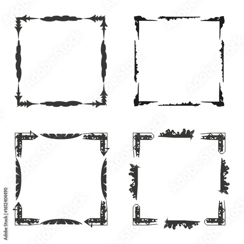 Ragged frame icon. Distressed border symbol. Black rough edge. Vector flat design.
