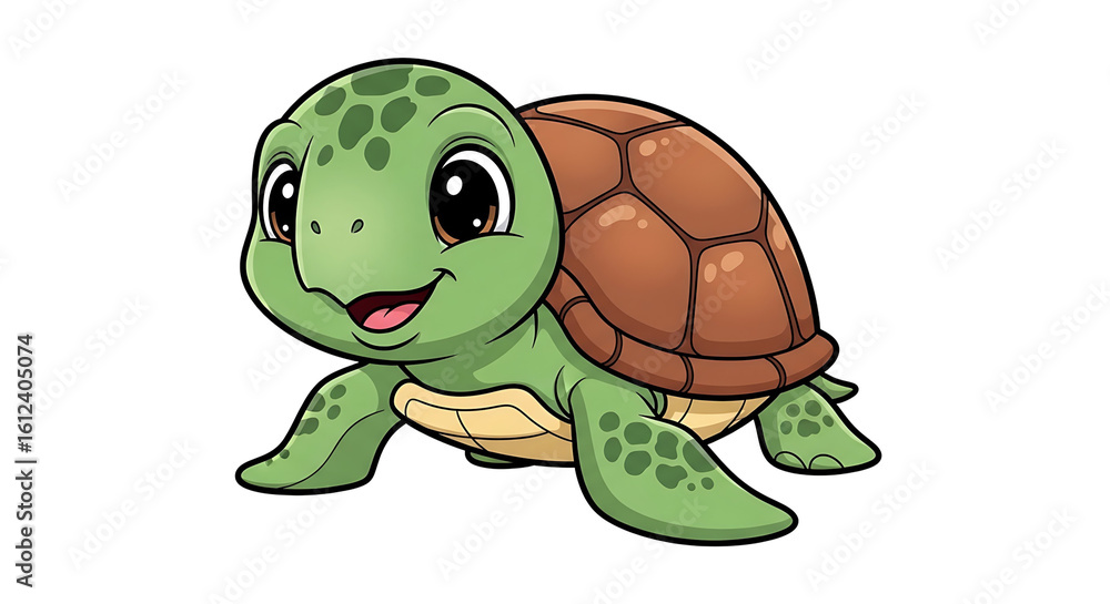 Fototapeta premium Cute cartoon turtle drawing illustration for kids on transparent background