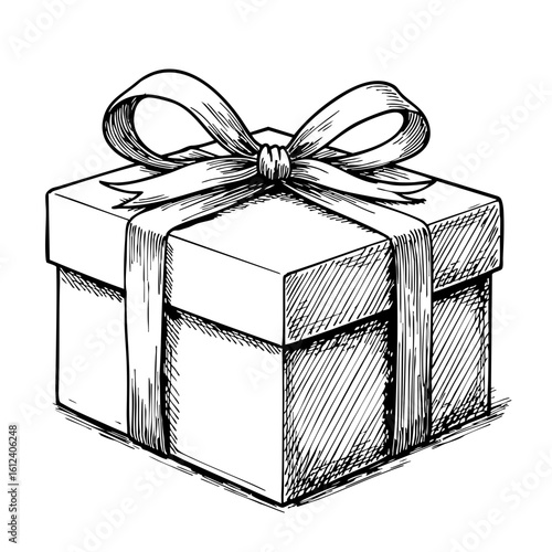 Vintage sketch of a gift box with ribbon tied on top  