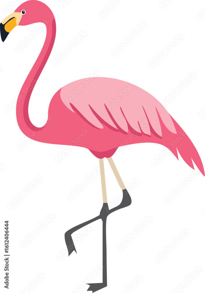 Fototapeta premium Pink flamingo, standing, profile view, vibrant colors, simple design.