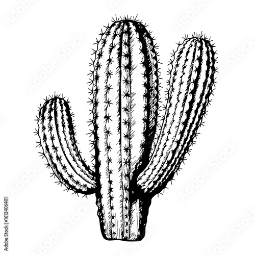Cactus vintage sketch illustration in black and white  