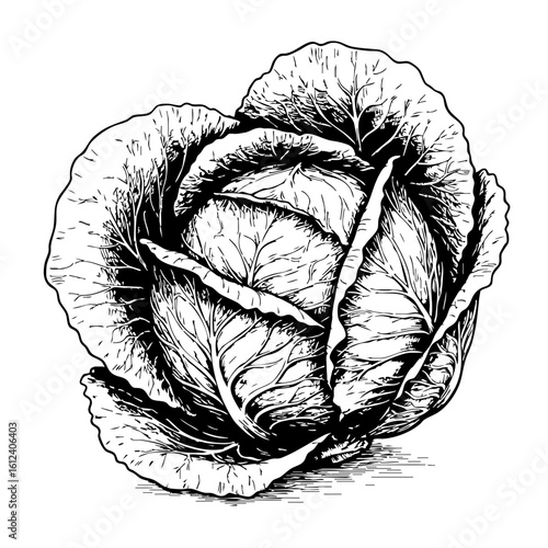 Vintage sketch of a detailed cabbage illustration  
