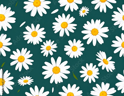 Floral pattern of white daisies on teal