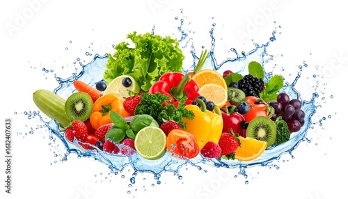 Fototapeta Naklejka Na Ścianę i Meble -  Colorful fruits and vegetables in water splash