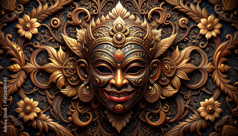 Naklejka premium Ornamental Ethnic Masks with Floral Background