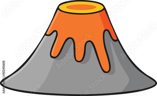 Cartoon illustration of a volcano erupting, showing molten lava flowing down its sides.