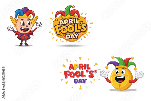 Joyful April Fools Day icons featuring playful jesters and festive typography for fun celebrations.