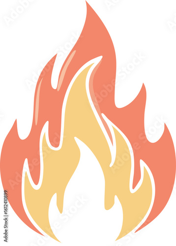 A stylized illustration of a vibrant, cartoon-like flame burning brightly.