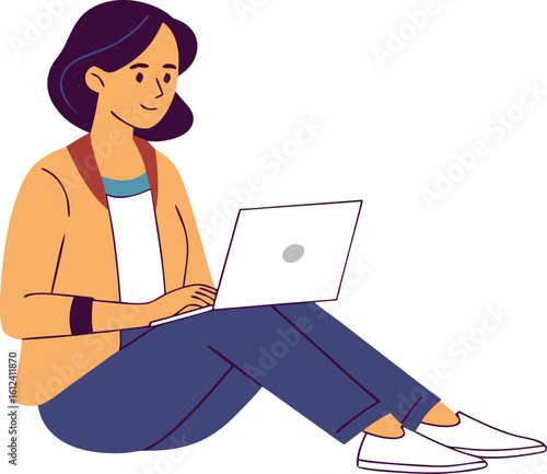 woman using computer minimal vector icon

