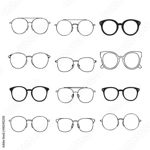 Collection of eyeglasses styles silhouette isolated on white background