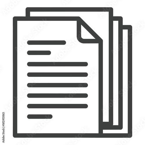 Vector art of a stack of lined documents or papers, presented as a simple line art icon