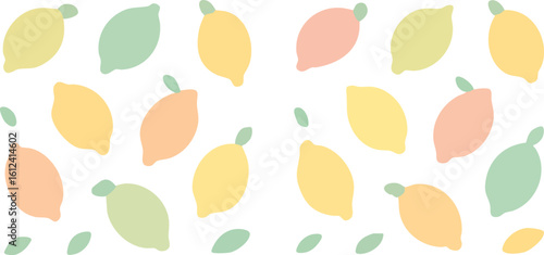 Colorful Lemon Pattern on White Background.