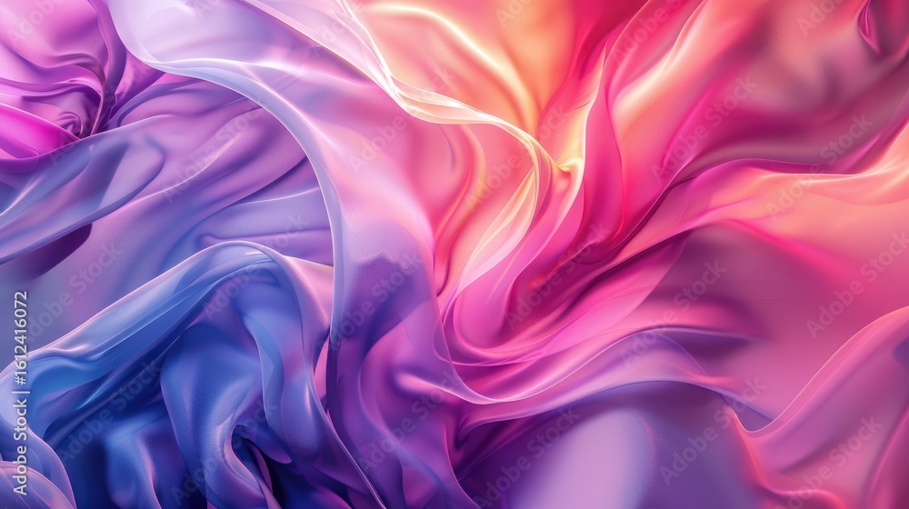 Obraz premium Abstract swirling fabric in vibrant hues of pink, purple, and blue, showcasing a smooth, flowing texture with luminous highlights