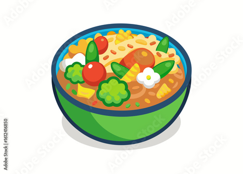 Vibrant cartoon bowl of hearty vegetable stew