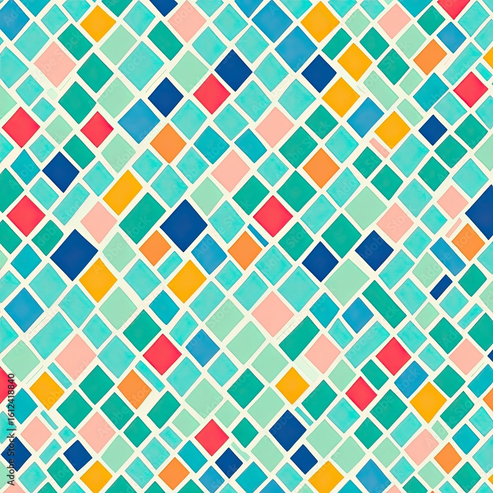 Fototapeta premium Colorful Square Tile Pattern, Seamless Rhombus Design with Blue, Green and Orange Hues
