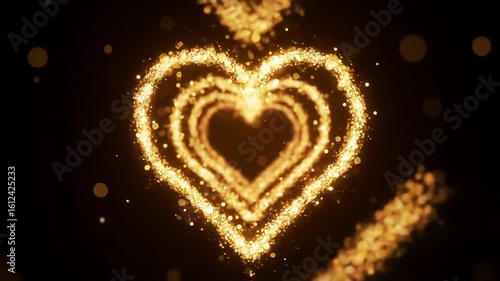 Golden heart sparkle dark bokeh