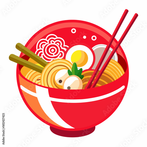 Delicious ramen bowl with chopsticks and egg