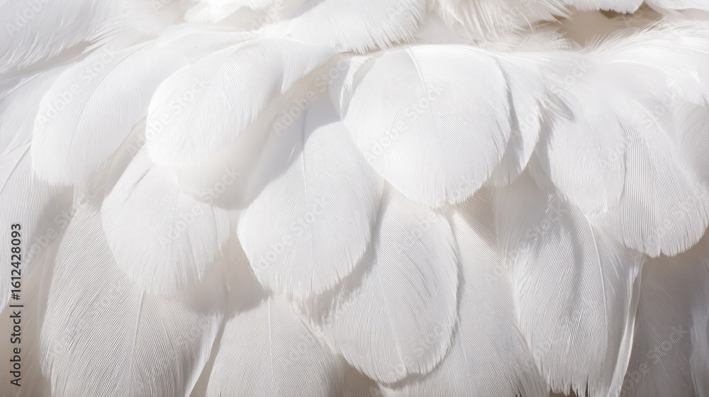 Obraz premium An intricate close-up of pristine white bird feathers arranged in an elegant pattern.