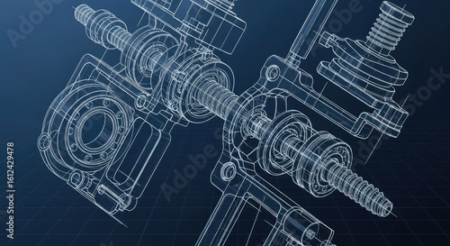 Blueprint Style Engineering Model Structure with Lines on Grid Pattern,Technical Design