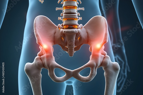 Pelvis Anatomy Showing Hip Pain and Spine Illustration