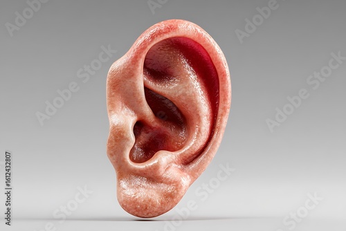 Detailed 3D Render of a Human Ear for Medical Illustration and Anatomical Study, Highlighting Structure and Detail