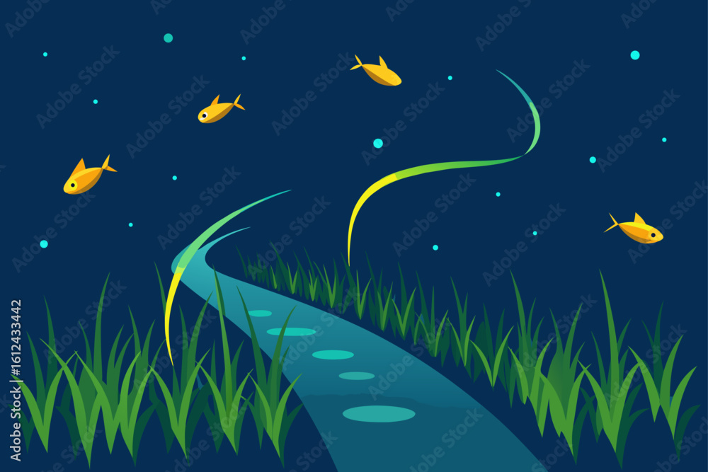 Obraz premium rice field enchanted fish glowing