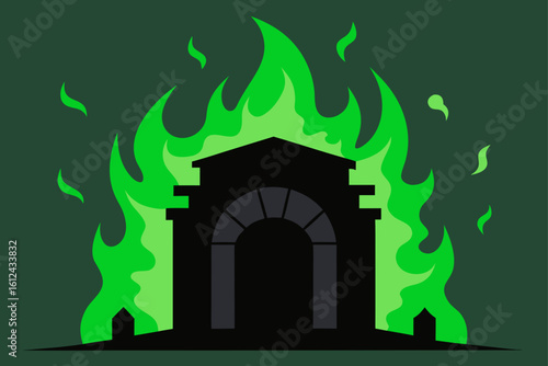 old crypt exploding green flames