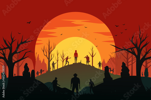 apocalyptic sunset forest zombies