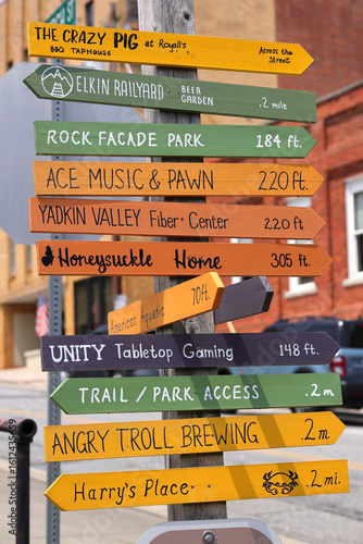 Colorful signpost with colorful signs planks. 