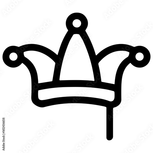 Simple Line Drawing Jester Crown with Stick Party Carnival Icon