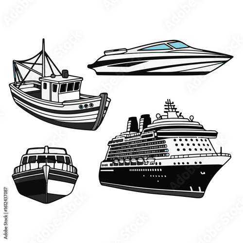 Wallpaper Mural Assorted Watercraft Illustrations Torontodigital.ca