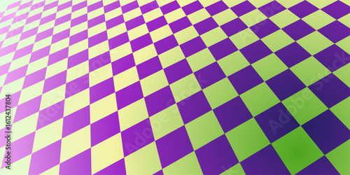 Diagonal chess board pattern purple and green tones