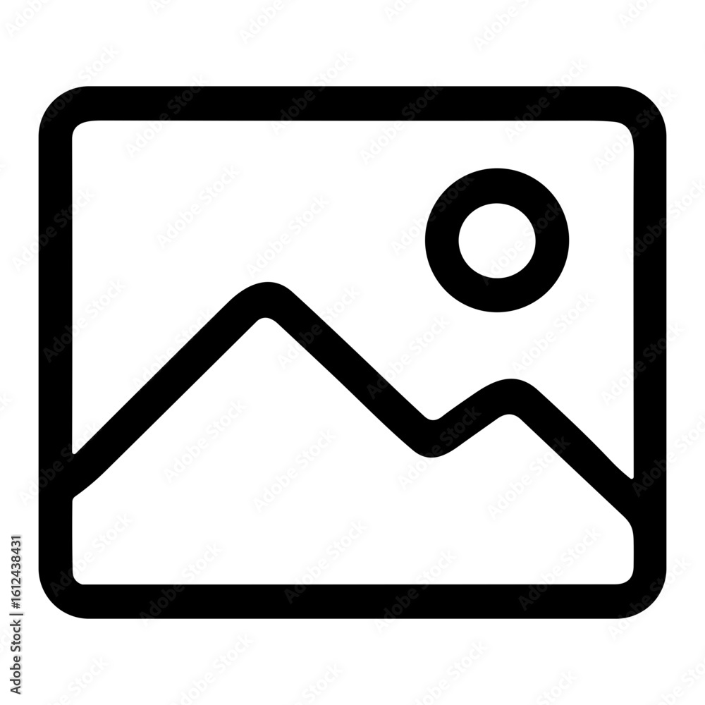 Line Art Landscape Placeholder Outline with Mountain and Sun Media Icon Line Art Landscape Placeholder Outline with Mountain and Sun Media Icon
